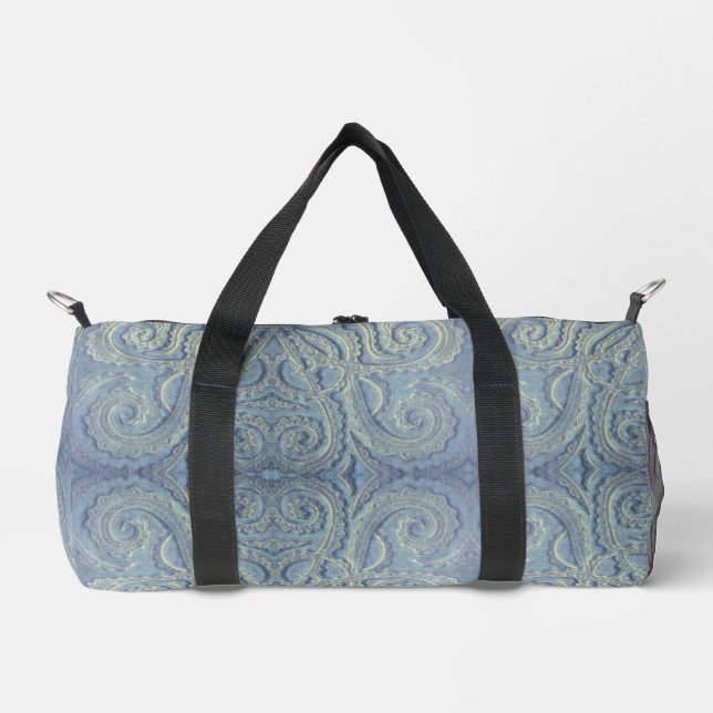 Brocado azul claro Bolsa Duffel pequeña (Anverso)