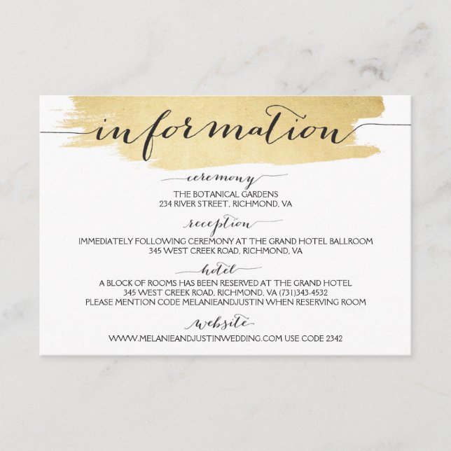 Brochas de oro hacemos tarjeta de información Boda (Anverso)