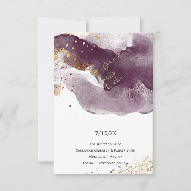 Brochas modernas de borgoña y oro salvan la fecha (Anverso)