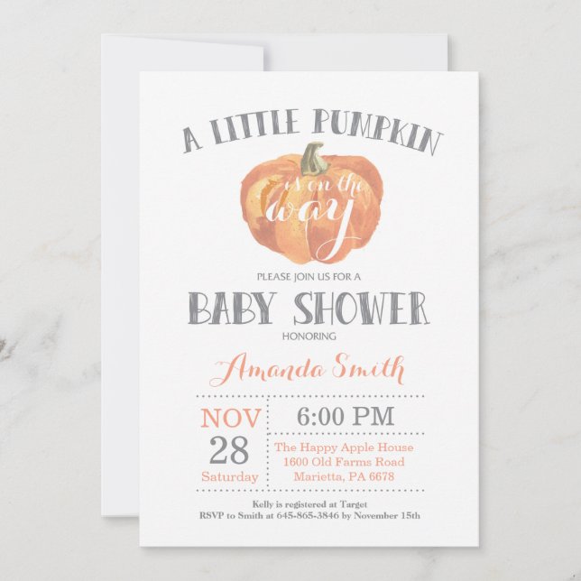 Brompkin Fall Baby Shower Invitación Naranja Gray (Anverso)