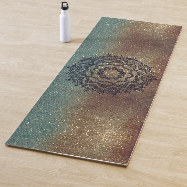 Bronce y Shimmery verde Mandala Yoga Mat (In situ)