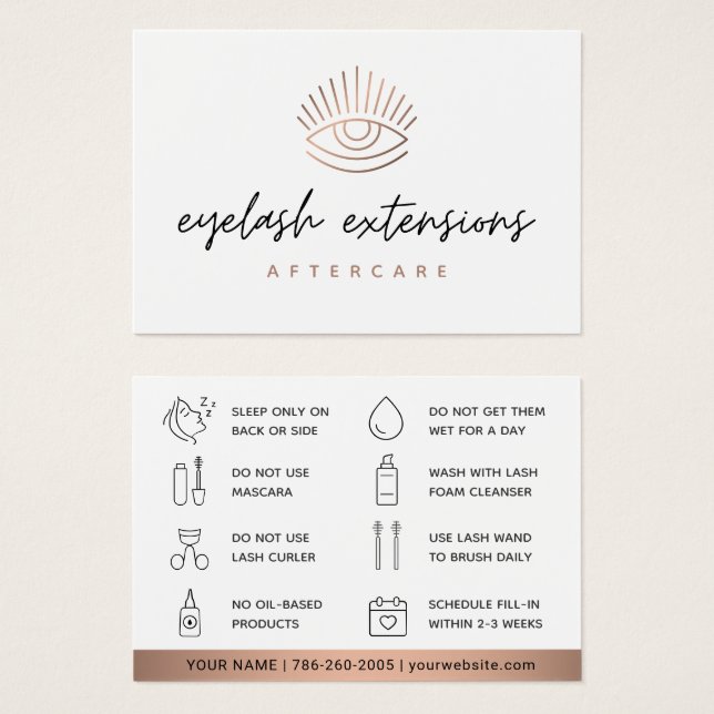 Bronze Eyelash Extensions Lash Aftercare Card (Anverso y reverso)