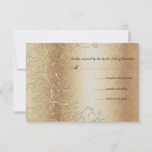Bronze Gold y Black Swirls Wedding RSVP (Anverso)