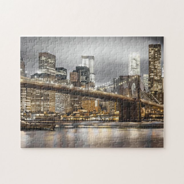 Brooklyn Bridge New York Night Jigsaw Puzzle (Horizontal)