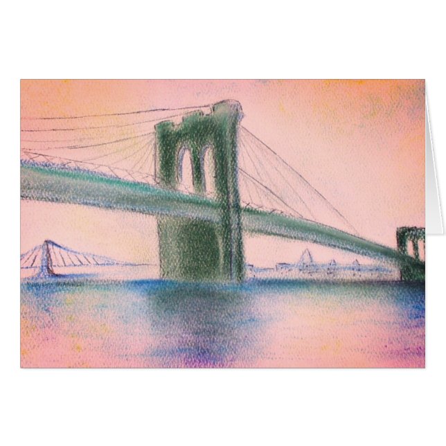 Brooklyn Bridge Sunset Serenity NYC Greeting Card (Anverso (Horizontal))