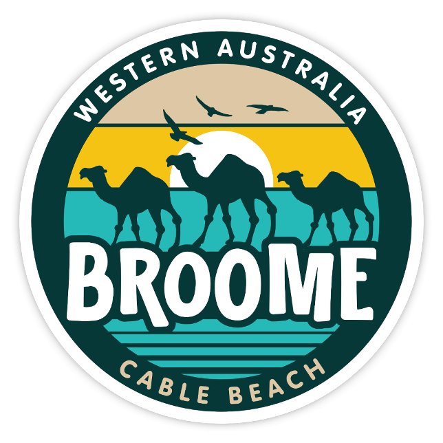 Broome, Pegatina de Australia Occidental (Broome, Cable Beach,  Western Australia Retro Round Sticker)
