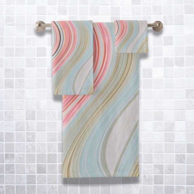 brote de mármol verde de arcoiris rosa de la menta (blush pink coral mint green rainbow marble swirls bath towel set)