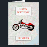 Brother Map y Motorbike Cumpleaños<br><div class="desc">Feliz cumpleaños a un entusiasta de la moto. Una bicicleta roja con una hoja de ruta al fondo. Una gran carta para un hermano que ama las bicicletas y la equitación. - Mapa base y datos de OpenStreetMap y OpenStreetMap Foundation © OpenStreetMap</div>