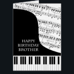 Brother Piano and Music Birday<br><div class="desc">Una tarjeta de cumpleaños para un hermano a quien le gusta la música de piano. Un piano de cola con las llaves en la parte inferior de la carta. Una hoja de música llena el fondo. Una gran carta para alguien que ama la música. Esta NO es una carta musical,...</div>