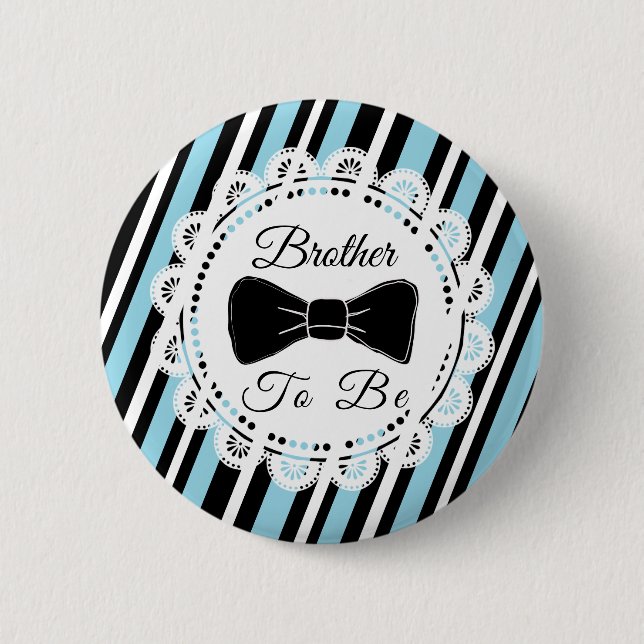 Brother to be blue black Bowtie botón Baby Shower (Anverso)