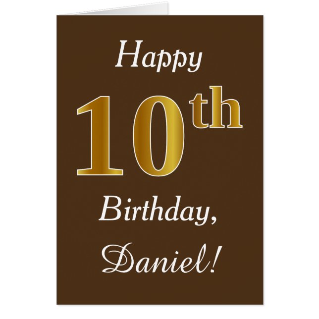 Brown, Faux Gold 10 cumpleaños + Nombre personaliz (Frente)