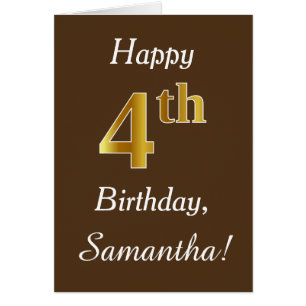 Brown, Faux Gold 4Cumpleaños + Nombre Personalizad