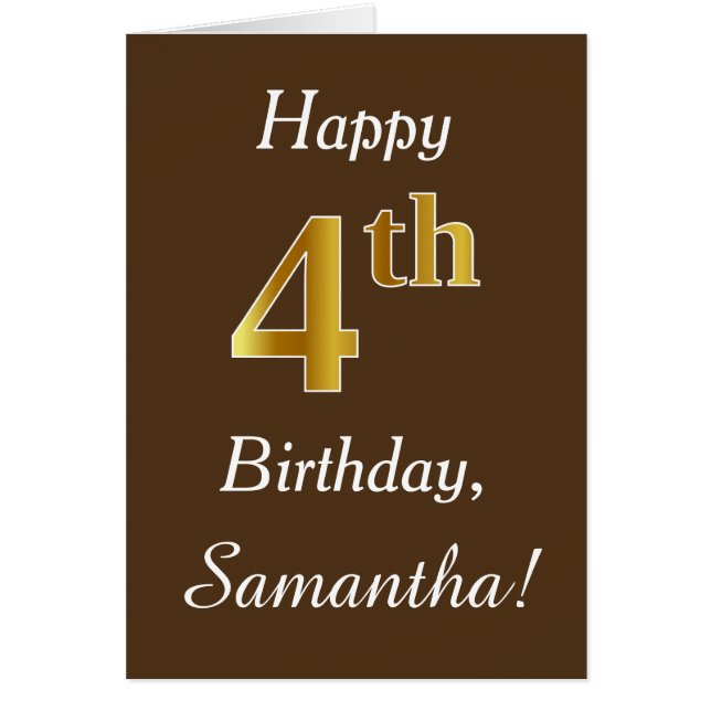 Brown, Faux Gold 4Cumpleaños + Nombre Personalizad (Frente)