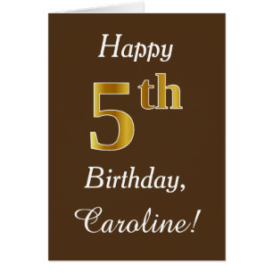 Brown, Faux Gold 5 cumpleaños + Nombre personaliza