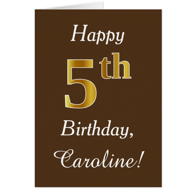 Brown, Faux Gold 5 cumpleaños + Nombre personaliza (Frente)