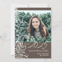 Brown Ferns Vintage Photo Graduation Invitación