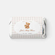 Brown Gingham Teddy Bear Neutral Baby Shower Paper