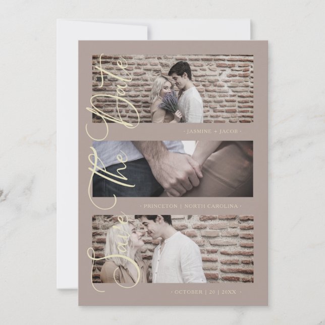 Brown Golden Trendy Modern 3 Wedding Photos (Anverso)