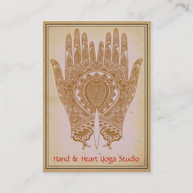 Brown Henna Hands Yoga Studio Tarjeta de negocios (Anverso)