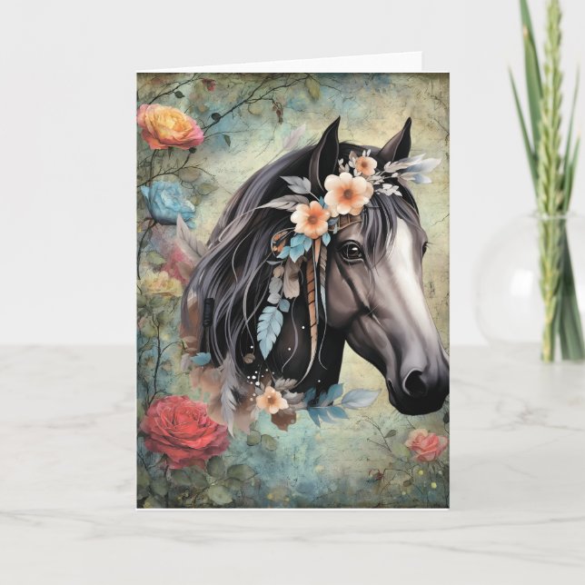 Brown horse in flowers. (Anverso)