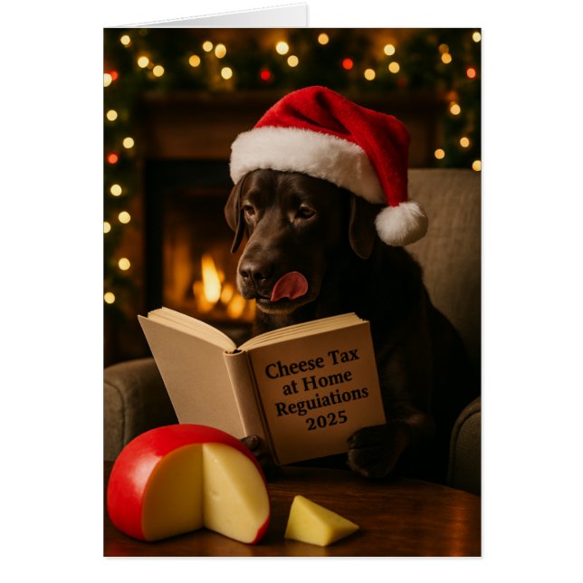 Brown labrador  'Cheese Tax' Christmas card (Frente)