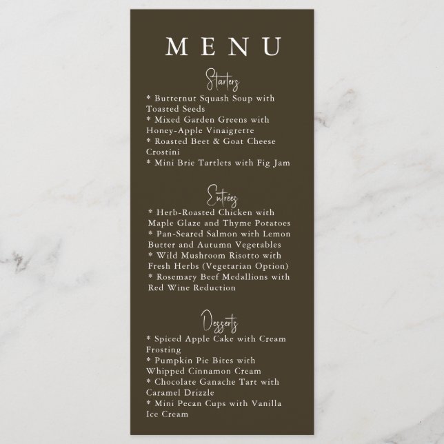 Brown Minimalist Modern Wedding Menu (Anverso)