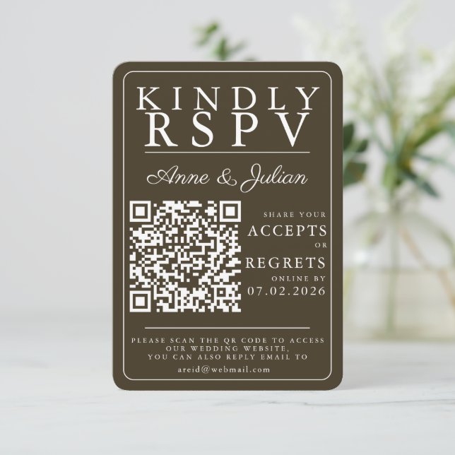 Brown Modern Photo RSVP Insert QR Code (Anverso de pie)