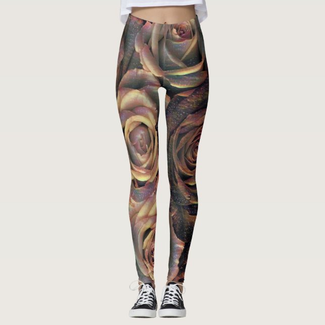 Brown, naranja, rosas de oro Leggings (Anverso)