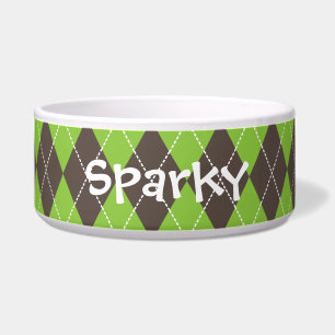 Brown personalizado, cuenco verde del perro de la