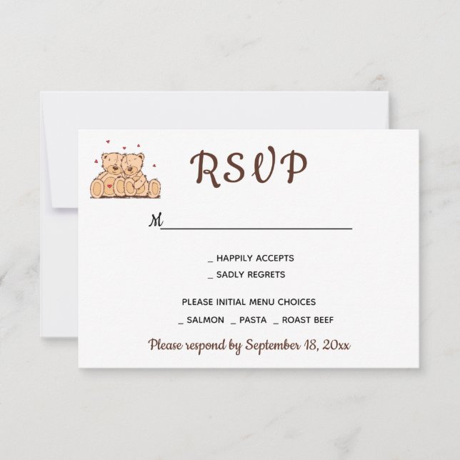 Brown RSVP Teddy Bears Love Wedding Party (Anverso)