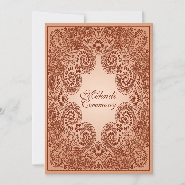 Brown, Tan Henna Mehndi Party Invitación (Anverso)