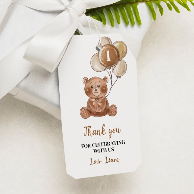 Brown Teddy Bear 1er cumpleaños Etiqueta de agrade (Subido por el creador)