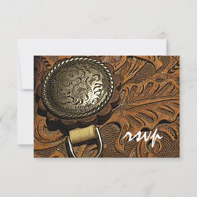 Brown Western Saddle Country Wedding RSVP (Anverso)