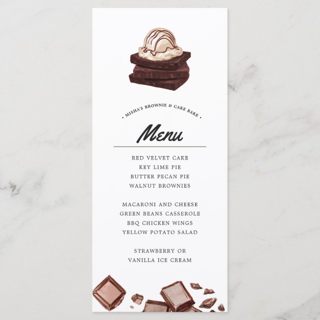 Brownie y pasteles | Menú temático (Anverso)