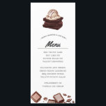 Brownie y pasteles | Menú temático<br><div class="desc">Menús de cocina con temática de cocción personalizados para su próximo evento de temática gastronómica.  Cuenta con un ilustracion acuático de una pila de brownies con una cuchara de helados encima.  Debajo hay puntos para la información del menú de comida para eventos.</div>