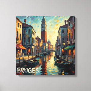 Bruges Bélgica Canal Tarde Lienzo Estirado