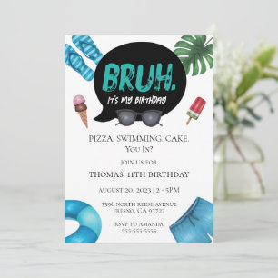Bruh Boy Pool Fiesta para Invitación de Tween Adol