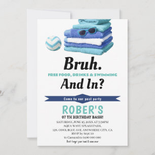 BRUH Boys Blue Pool Fiesta Invitación al cumpleaño