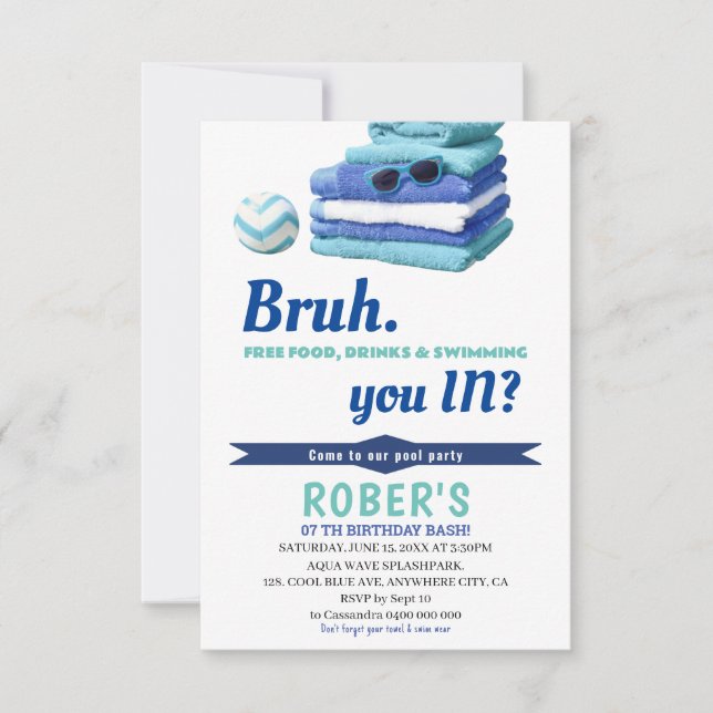 BRUH Boys Blue Pool Fiesta Invitación al cumpleaño (Anverso)
