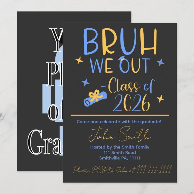 Bruh, Fiesta de graduación 2026  Invitación (Anverso / Reverso)
