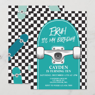 ¡BRUH! Invitación de cumpleaños de monopatín