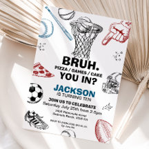 Bruh. Invitación de cumpleaños, invitación deporti