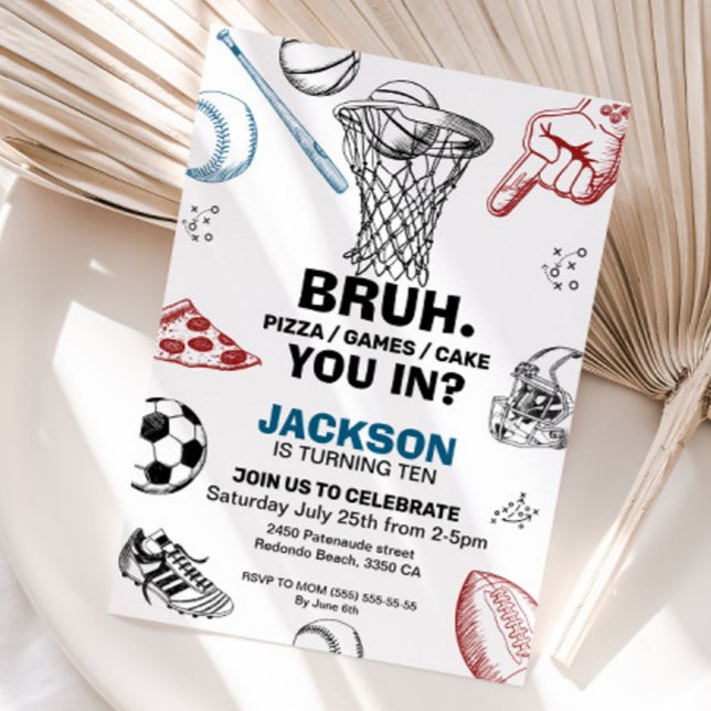Bruh. Invitación de cumpleaños, invitación deporti (Sports birthday invitation
Bruh. Birthday )