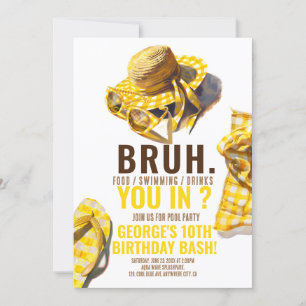 BRUH YELLOW Pool Fiesta Boy Invitación al cumpleañ