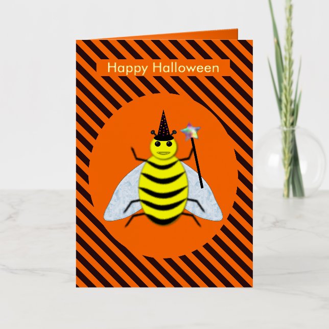 Bruja Abeja Mágica de Halloween Rayas Naranjas y N (Anverso)