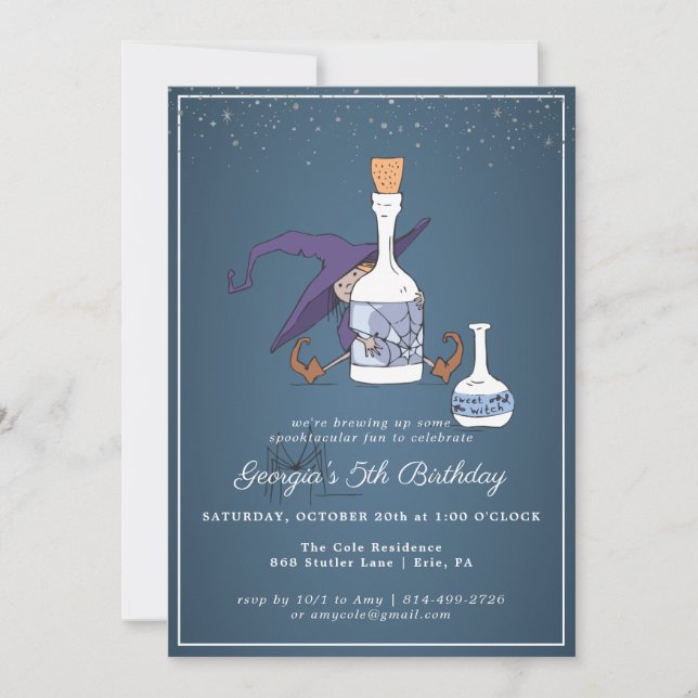 Bruja Adorable | Invitación de cumpleaños de Hallo (Anverso)