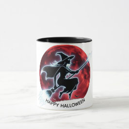 Bruja brillante volando sobre la taza de Halloween