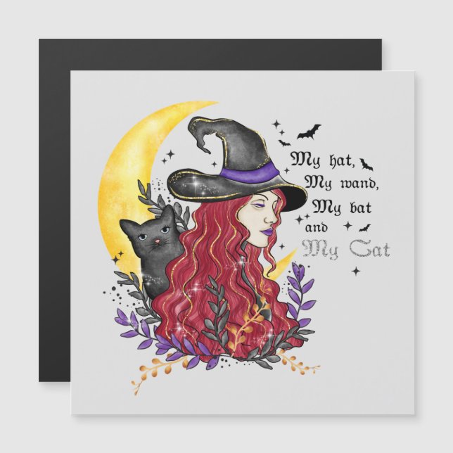 Bruja con gato negro y luna creciente (Anverso/Reverso)