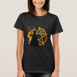 Bruja con girasoles y camiseta Golden Pentagram