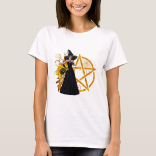 Bruja con girasoles y camiseta Golden Pentagram